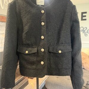 Universal Thread Black Bouclé Button-Front Cropped Jacket